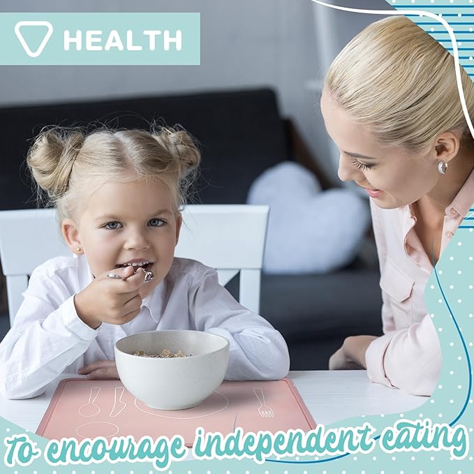 Zhehao 4 Pcs Montessori Kids Placemat 16 x 12'' Non Slip Baby Silicone Placemats for Toddlers Baby Eating Mat Food Mats for Toddler Dining Table Setting Learning Travel Kitchen(Soft Colors)