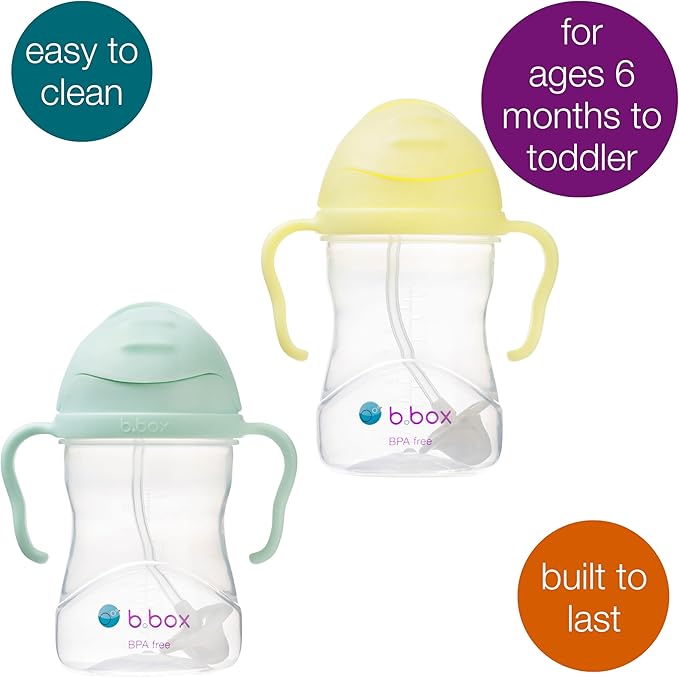 b.box Sippy Cup with Weighted Straw (2-Pack). Leak Proof, Easy Grip. BPA Free & Dishwasher Safe. Ideal for Babies 6m+ to Toddlers (pistachio + banana split, 8oz)