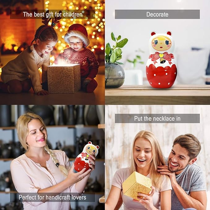 Tphon Nesting Dolls 5pcs Handmade Russian Wooden Matryoshka Dolls Cute Cartoon Pattern Nesting Doll Toy Stacking Doll Set for Kids Christmas and Birthday