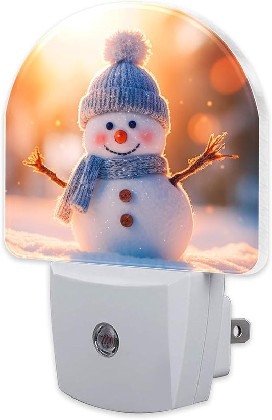 Cute Winter Snowman Night Light, Christmas Snowman in The Sun Dusk to Dawn Night Light Plug in,0.5w Energy Saving Sleep Friendly Nightlights for Kids Boys Girls Home Decor
