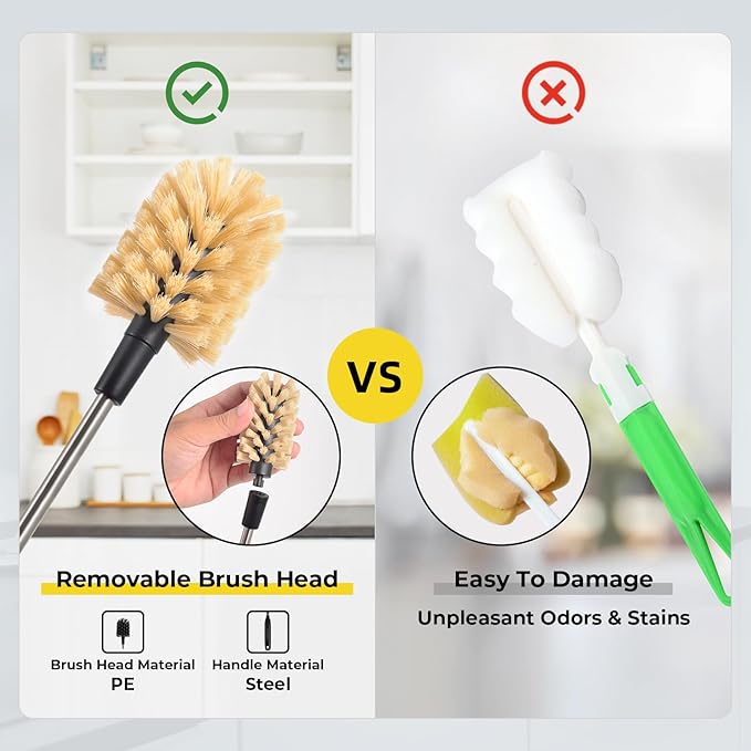 2-in-1 Water Bottle Brush, Water Bottle Cleaner & Straw Brush Cleaning Scrubbing Brush 15 in Long Bottle Brush Detachable Head Multi-Function Cleaning Brush Homework Cleaning Brushe