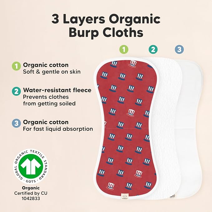Organic Burp Cloths Baby Boy & Girl - 5-Pack Super Absorbent Cotton Burping Cloths for Babies, Soft & Plush Newborn Spit Up Rags, Infant Towels for Milk Spit Up, Unisex, Large 21" x 10" (U.S.A)