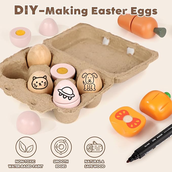 Lehoo Castle Wooden Play Food Sets for Kids Kitchen, Food Toys for Toddlers 3+ Year Old, Pretend Food Play Kitchen Accessories, Cutting Fruits Vegetables Toys, Gift for Boys Girls