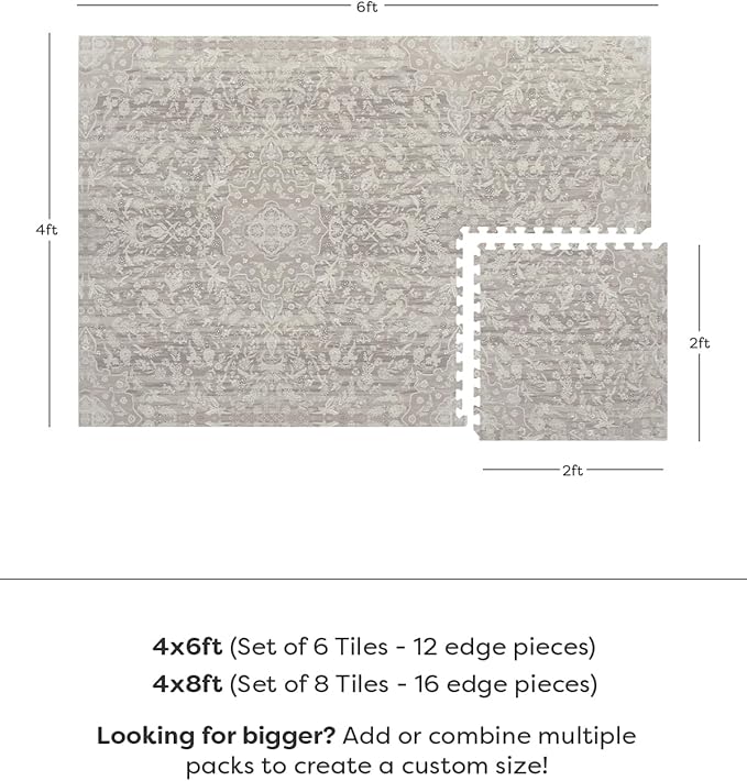 House of Noa Baby Play Mat – 4x6 Emile Grey – Set of 6 Tiles – Cushioned EVA Foam Play Mat for Floor, Soft Interlocking Baby Crawling Mats for Hard Floors