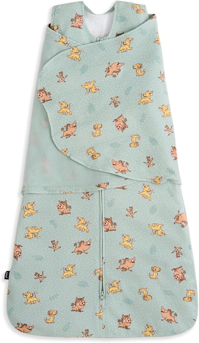 HALO 100% Cotton Sleepsack Swaddle, 3-Way Adjustable Wearable Blanket, Small, TOG 1.5, Lion King Friends