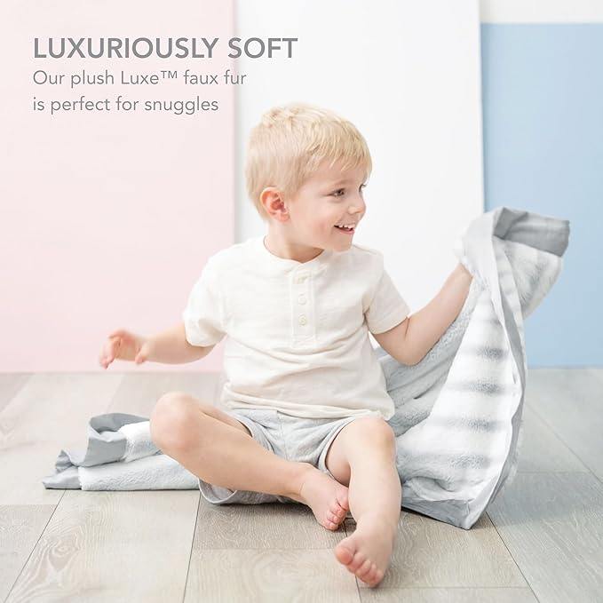 Little Giraffe Luxe Baby Blanket – 29x35” Satin Trim, Strand Silver | Ultra-Soft, Hypoallergenic Stroller & Nursery Blanket | Perfect for Newborns & Toddlers