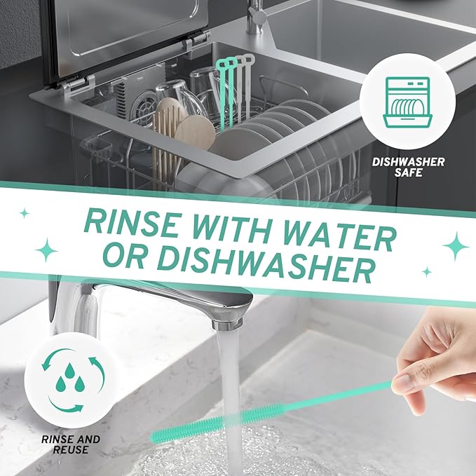 Reusable Silicone Straw Brush,Straw Cleaner,Pipe Cleaners,Extra Long Cleaner Brush for Cleaning Bottle Metal Glass Straws Drink Lid,Straw Cover,Smoothie Straw,Drinking Mint Green 6mm+8mm