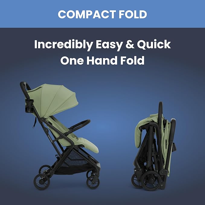 Delta Children Icon Ultra Compact Lightweight Everyday & Travel Stroller - One-Hand Fold - Only 15.6 lbs- Fits in Overhead Compartments - Greenguard Gold Certified - Multi-Position Recline, Sage Green