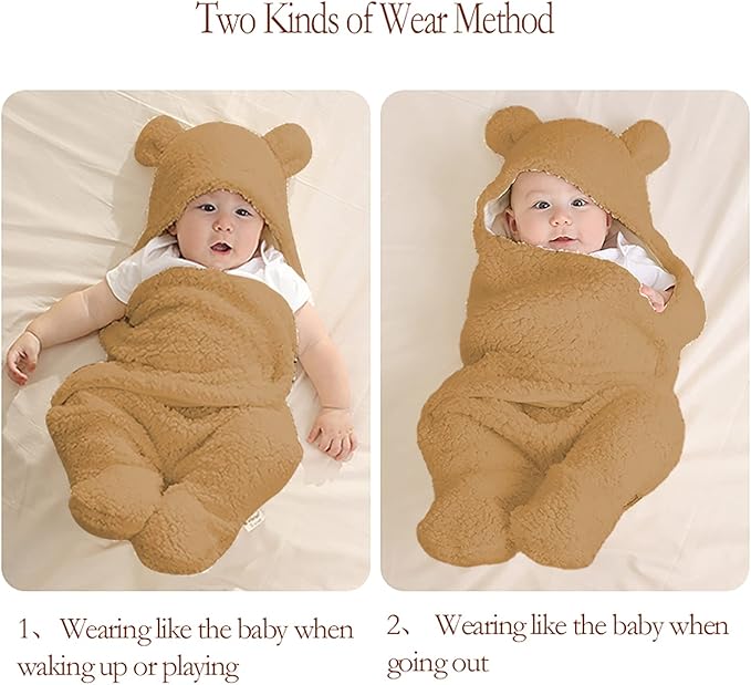 Baby Swaddle Blanket Boys Girls Cute Bear Plush Essential Receiving Blanket Ultra-Soft Newborn Registry Sleeping Wraps for Infant 0-6 Months - Brown