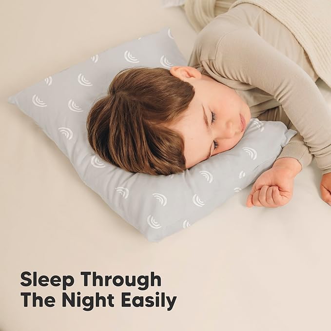 KeaBabies 2-Pack Toddler Pillow 13x18 - Soft Organic Cotton Kids Travel Bed Pillows for Sleeping, School, Nap, Machine Washable, Toddlers 2 to 5, Pillowcase Sold Separately (Gray Rainbow)