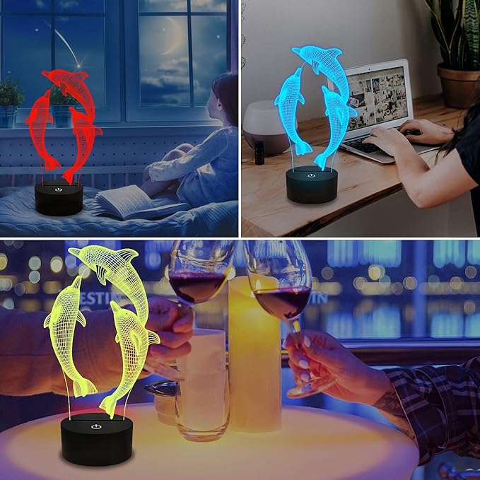 Night Light for Kids Ocean Dolphin 3D Night Light Porpoise Bedside Lamp with Remote Control 16 Color Changing Xmas Halloween Birthday Gift for Child Baby Girl