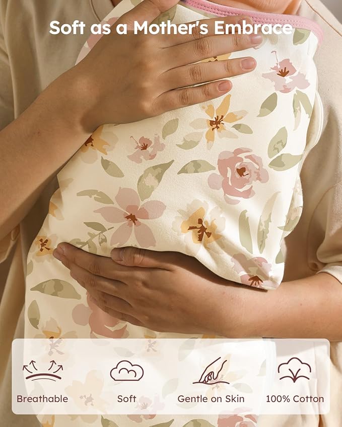 Baby Swaddles for Newborns with Zipper, 100% Cotton Newborn Swaddle Sack, 3 Pack Baby Swaddles 0-3 Months Swaddle Sleep Sack for Newborn Baby Boy Girl Pink Flower