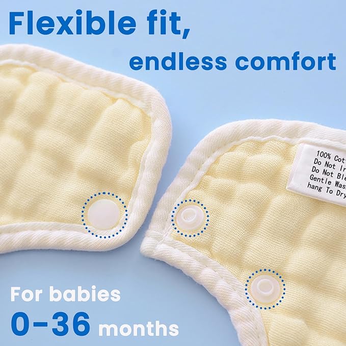 EllieHouse Baby Bibs for Girls Boys 8 Pack Muslin Drool Teeth Drooling Teething Bibs Muslin Cotton for Toddler Infant