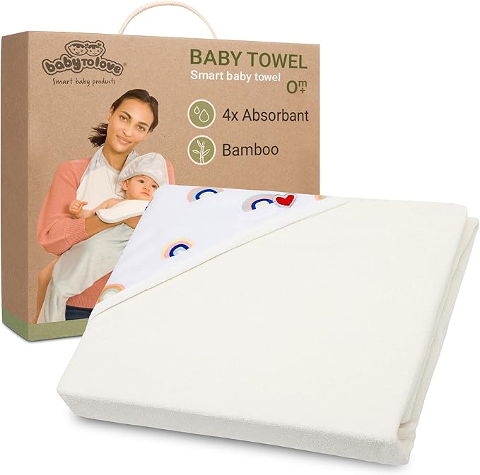 BabyToLove Extra Large Smart Baby Towel | Parents Stay Dry | Rainbow