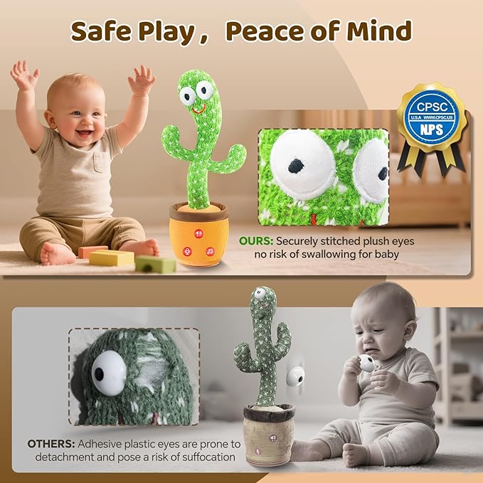 Talking Cactus Toys for Baby,Dancing Singing Cactus Mimicking Toy Gifts for Infant Kids Boys Girls Easter Basket Stuffers with 120 English Songs,Adjustable Volume,Recording Repeating,Green