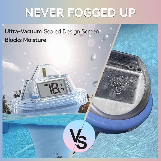 RAINPOINT Anti-Fog 360° Reading 3 Large Letters Displays Wireless Digital Pool Thermometer Floating,Dual-Layer IP68 Waterproofing Remote Temperature Monitor Easy Read Hot Tub SPA Inflatable Pool-Blue