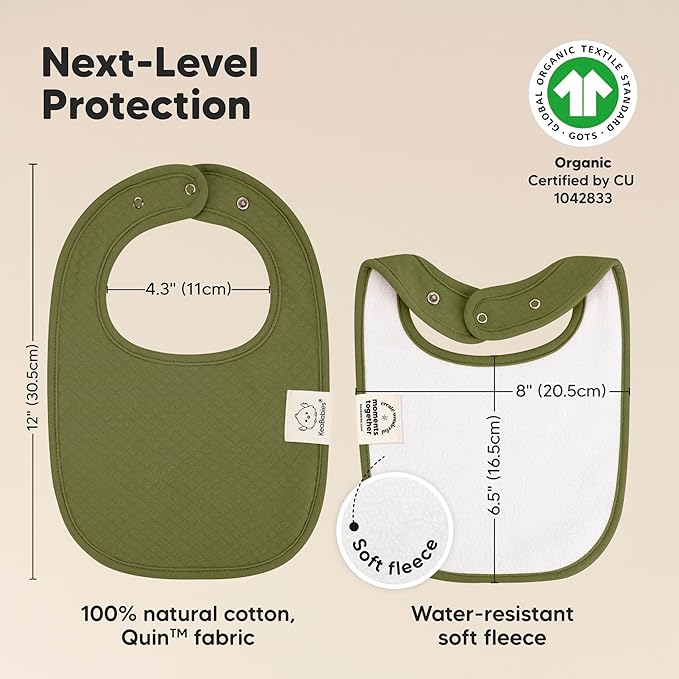 KeaBabies 8-Pack Organic Baby Bibs for Girls, Boys - Quilted Cotton Cloth Baby Drool Bibs for Drooling and Teething Toddler, Newborn, Infant, Soft & Super Absorbent (Basics)