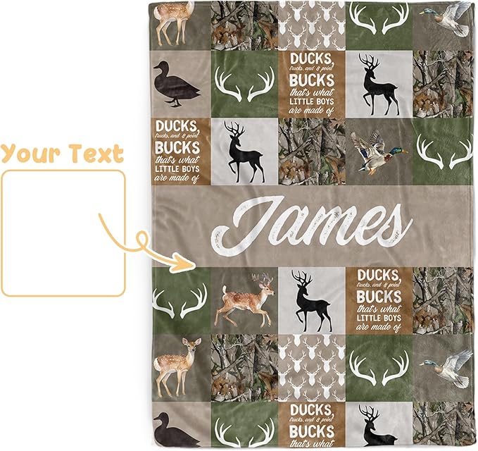 Personalized Baby Blanket for Boys, Custom Baby Blankets with Name, Soft Flannel Double Layer Receiving Swaddle Blanket, Woodland Deer Monogram Birthday Gifts for Toddlers Infants (47"x60")