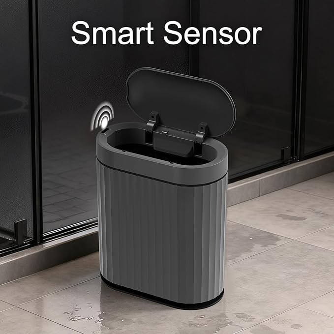 ELPHECO Bathroom Motion Sensor Trash can 2 Gallon Automatic Garbage Can, Slim Plastic Smart Trash Can with Lid, Commercial Intelligent Trash Bin for Bedroom, Bathroom, Office, Cement Grey