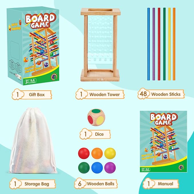 Montessori Game Wooden Board Game, 48 Colorful Sticks Dice Game for 3 4 5 6 Year Old, Montessori Toys for Kids Math Educational Toys for 3 Years Old, Fine Motor Skills Toy Family Travel Game Gifts