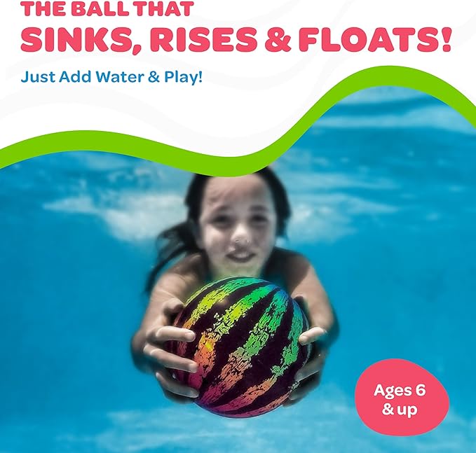 Watermelon Ball JR Durable Fillable Pool Toy for Underwater Games - Football, Basketball & Rugby - Perfect for Water Parties - Fun for Adults & Kids Alike - Ages 6+, 6.5" Multicolor