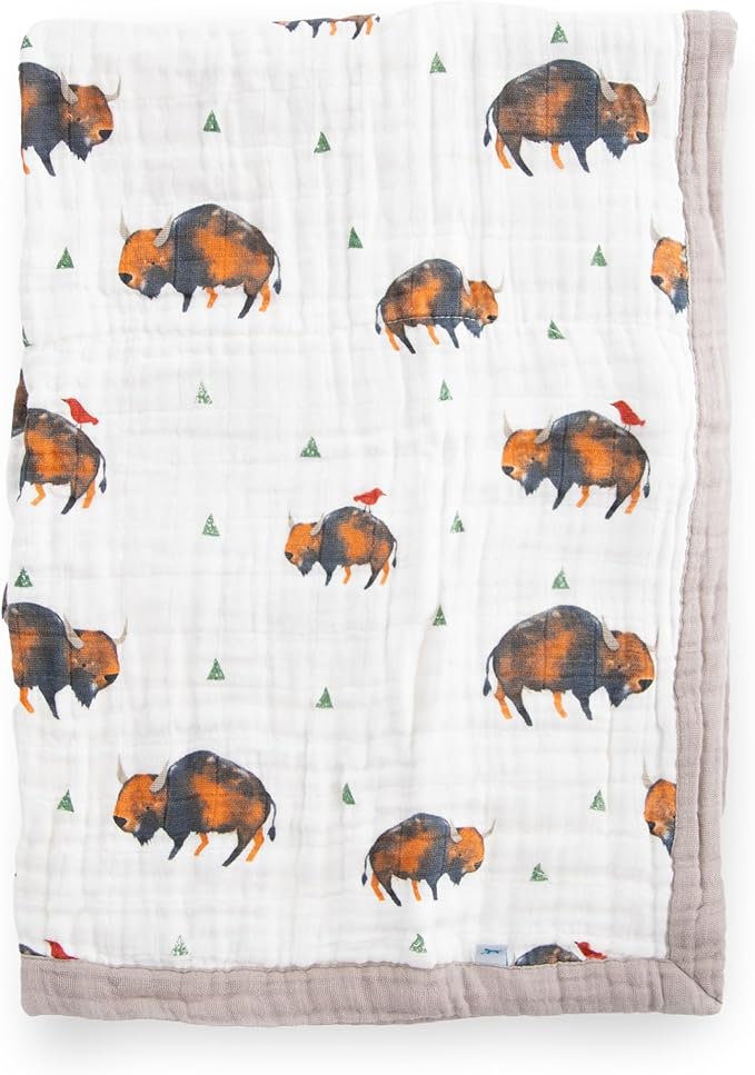 Little Unicorn Newborn Receiving Quilt | Ultra- Soft, Multi-Layered Muslin Fabric | Gift for Newborns & on-The-go (Bison)