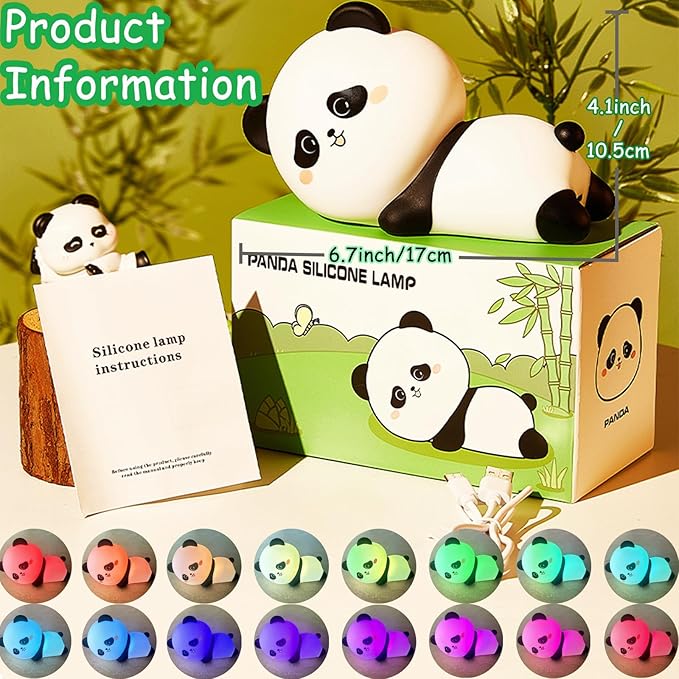 Cute Night Light Panda Night Light for Kids,16 Colors Dimmable Baby Night Lights for Nursery, Silicone Rechargeable Nightlight for Kids Room,Gifts Stuff for Boys Girls Baby,Toddler Decor