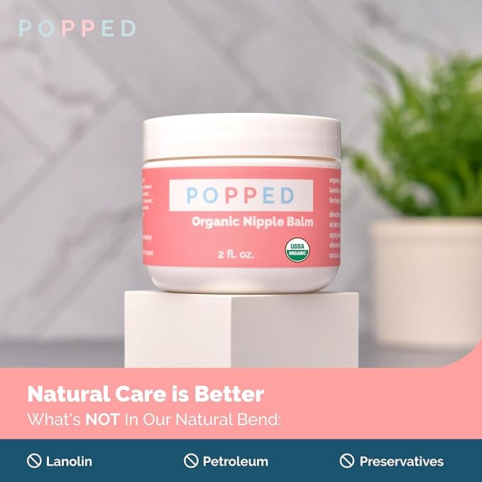 Popped Organic Nipple Butter (2 oz) | Made in the USA | Moisturizing Nipple Cream for Sore, Dry, and Cracked Nipples | Postpartum Essential Balm for Breastfeeding, Nursing
