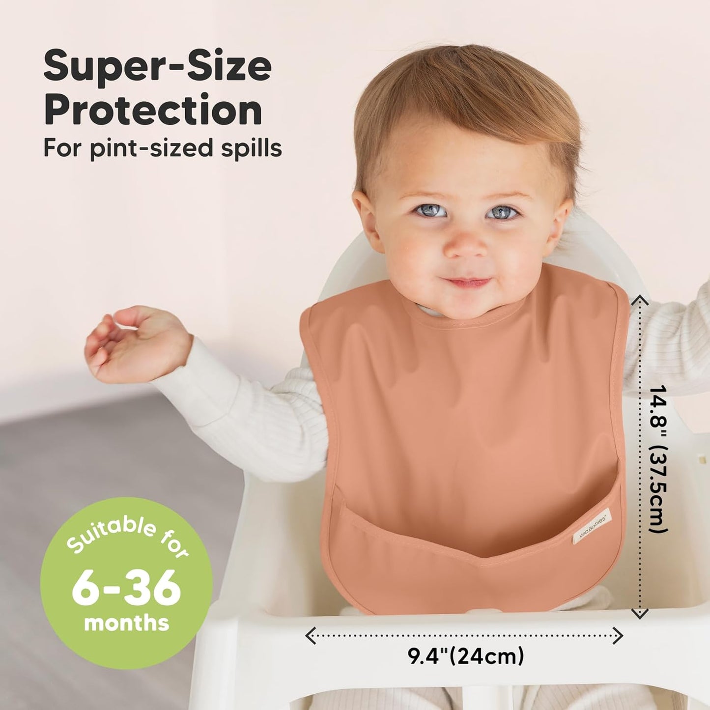 3-Pack Waterproof Baby Bibs for Eating - Lightweight Toddler Feeding Bibs with Large Food Catcher, Mess Proof, Food-Grade Baby Eating Essentials, Easy to Put On & Clean (Fawn)