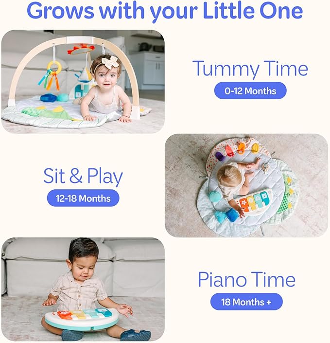 Move2Play, Montessori-Inspired Wooden Interactive Baby Play Gym | Kick & Play Piano | Thickly Padded Floor Play Mat | Tummy Time Must Have | Playmat for Newborns & Infants | Ages 0, 3, 6+ Months