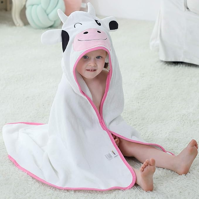 MICHLEY Unisex Baby Animal Hooded Bath Towel Soft Cotton Beach Swimming Bathrobe for 0-6T, Cow