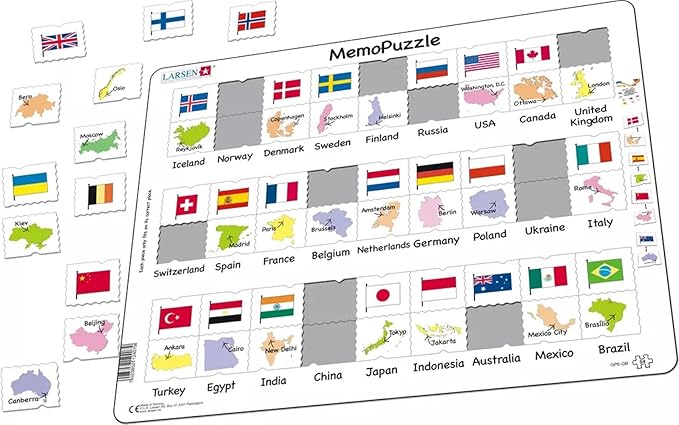 Larsen Puzzles Country Flags and Capitals 54 Piece Children's Educational Jigsaw Puzzle