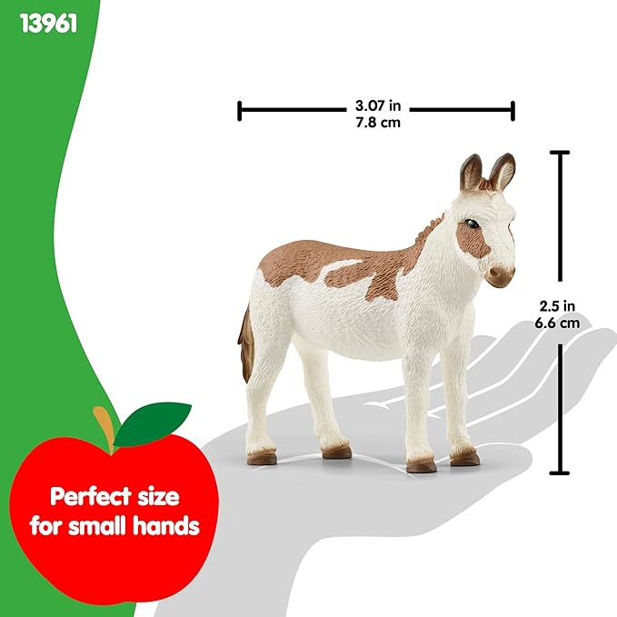 Schleich Farm World American Spotted Donkey Animal Figurine - Highly Detailed and Durable Farm Animal Toy, Fun and Educational Play for Boys and Girls, Gift for Kids Ages 3+, Multicolor, 2.5 inch