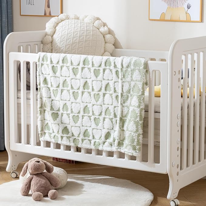 Fleece Baby Blanket for Boys 3D Checker Design, Warm Cozy and Fluffy Infant Newborn Toddler Small Receiving Blankets for Crib Stroller, 30x40 Inches,Green