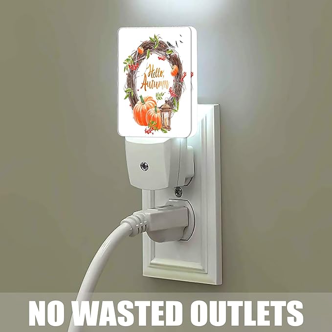 Hello Autumn Night Light, Pumpkin Plug into Wall with Dusk to Dawn Light Sensors, Warm Nightlights for Bedroom, Bathroom, Hallway, Kitchen, Gifts Ideal for Boys Girls Women Men