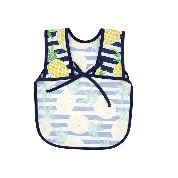 BapronBaby Pineapple Stripes Bapron - No Neck Tie Safer Bib for Baby & Toddler - Soft Waterproof Stain Resistant - Machine Washable - Sz Preschool 3-5yrs