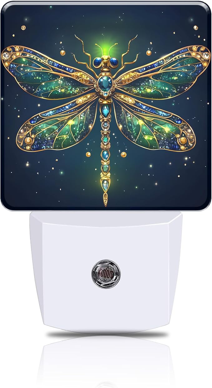 Golden Dragonfly Night Light, Plug-in Nightlight with Dusk to Dawn Auto Sensor for Home Bedroom Hallway Stairway Kitchen 0.5W Sleep Friendly Led Lamp for Women Men