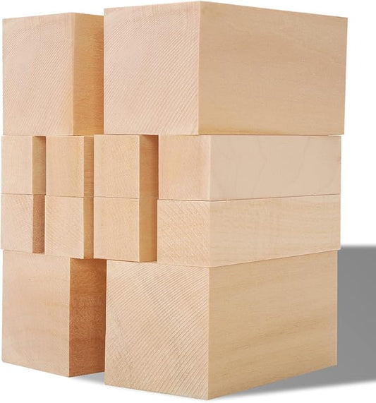 Unfinished Basswood Carving Blocks Kit, 12 Pack Rectangular Wooden Blocks for DIY Carving, Crafting and Whittling for Adults Beginner and Experts (4 x 1 x 1 inch, 4 x 2 x 2 inch)