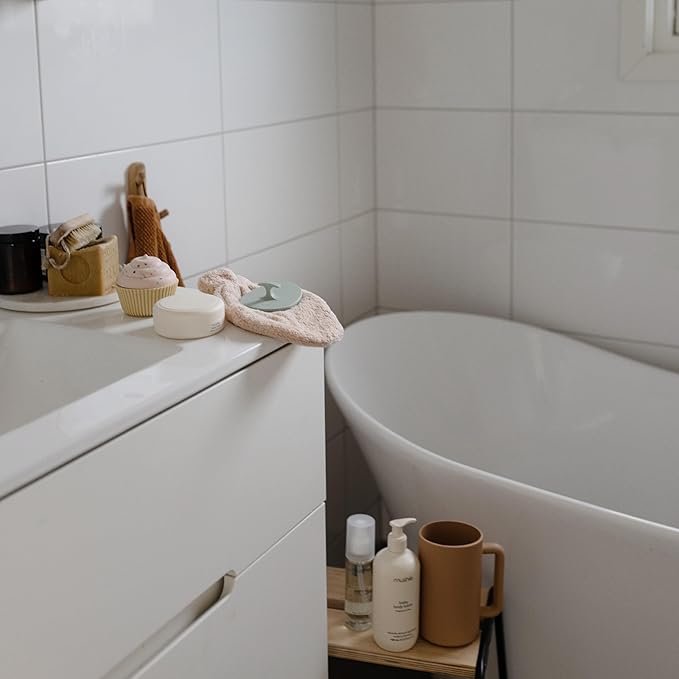 mushie Baby Bath Cradle Cap Brush | Soft Silicone Bristles for Dry Skin, Eczema, & Cradle Cap Treatment | 2-Pack (Natural/Cambridge Blue)