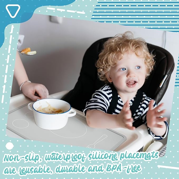 Zhehao 4 Pcs Montessori Kids Placemat 16 x 12'' Non Slip Baby Silicone Placemats for Toddlers Baby Eating Mat Food Mats for Toddler Dining Table Setting Learning Travel Kitchen(Multi Colors)