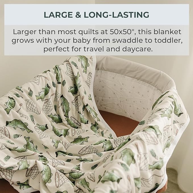 Pobibaby Premium Baby Blanket, Soft Stretchy Quilt for Babies, Toddlers, Kids (Gone Fishing)