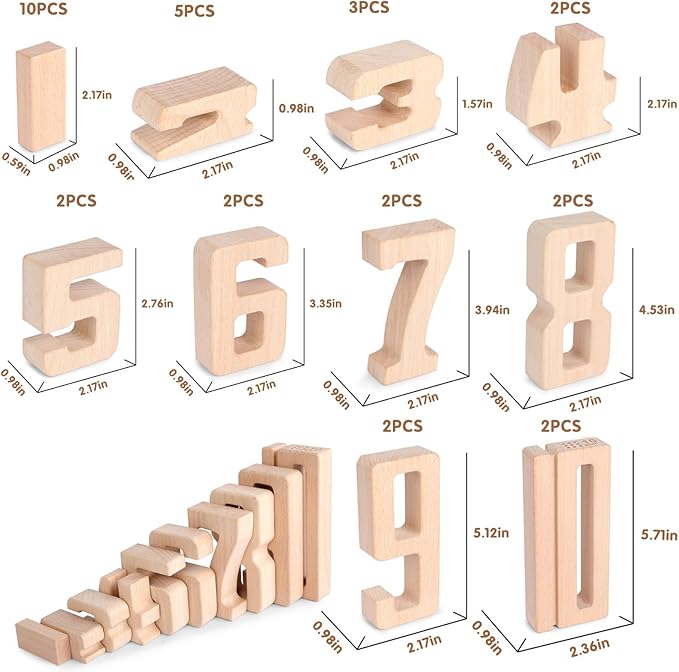 Wooden Number Building Blocks, Large Digit Blocks 1-10, 32 Pcs Math Blocks Number Toys for Kids, Educational Blocks for Toddlers, Toys to Learn Numbers for 3 Year Olds +