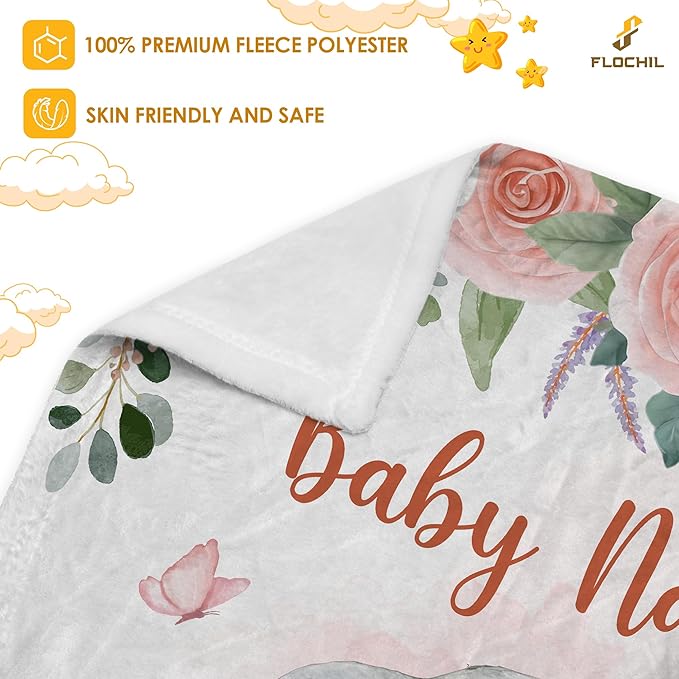 FLOCHIL Personalized Baby Blanket for Girls, Custom Baby Blanket with Name, Customized Baby Products, Gift for Baby, Newborn, Baby Shower (Woodland 2)