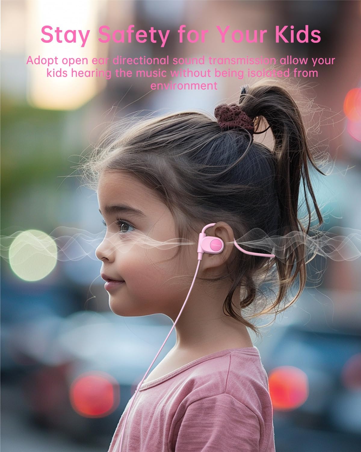 Kid Headphones for School, Air Conduction Open Ear Headphones, 3.5mm Jack Wired Cord, Ultra-Comfort, Ergonomic and Lightweight Design Perfect for School and Outdoor Activities-Pink