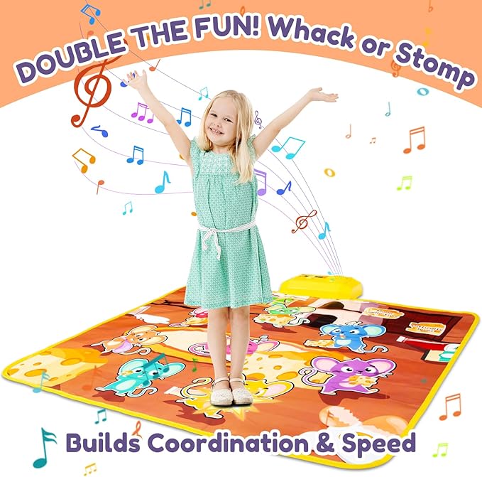 HmiL-U Whack a Mole Game Mat for Kids Ages 3-6 |Pounding Game for Kids with LED Lights & 2 Hammers|Interactive Educational Toy with Sound and Light|Christmas Birthday Gifts for Toddlers