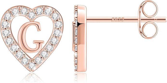 Anoup Christmas Gifts for Grandkids Girls Earrings - S925 Sterling Silver Post CZ Hypoallergenic Stud Heart Initial Earrings for Women Kids Jewelry Stocking Stuffers for Teen Girls Birthday Gifts