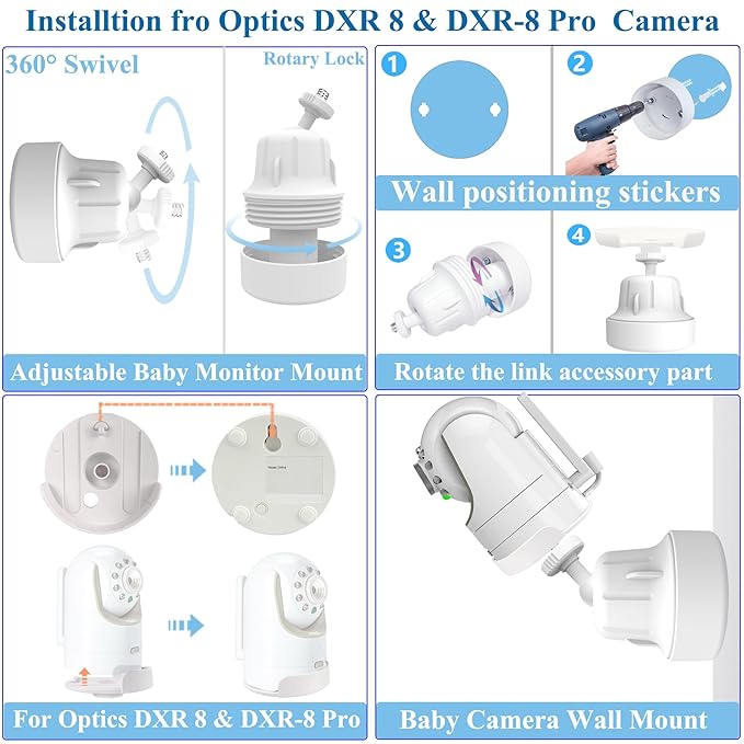 Adjustable Baby Camera Monitor Wall Mount Stand Holder Compatible with Infant Optics DXR-8 and DXR-8 Pro Cameras with 1/4" Threaded Hole Cameras,Flexible Baby Cameras Holder Easy to Install