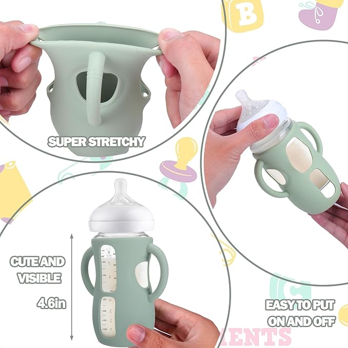 BUSOHA 3 Pack Silicone Sleeves for Avent Baby Bottles - Anti Breakage Baby Bottle Holder with Handle for Avent Natural Glass Baby Bottles,Compatible with Avent Baby Bottle,8 OZ