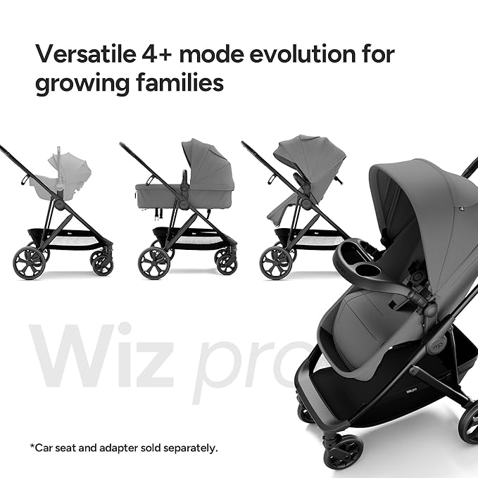Mompush Wiz Pro 4-in-1 Baby Stroller with Bassinet Mode, Full-Size All-Terrain Premium Stroller from Newborn to Toddler, Snack Tray Included for Easy Feeding & Outing, Lay-Flat in Seconds