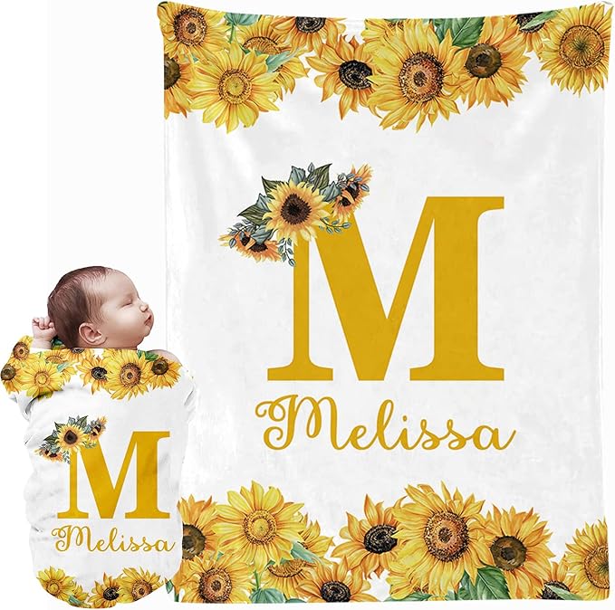 EVER2000 Personalized Baby Blanket for Girls, Custom Floral Baby Blanket with Name, Soft & Fuzzy Newborn Receiving Blankets for Toddler, Customized Baby Gifts for Birthday Baby Shower
